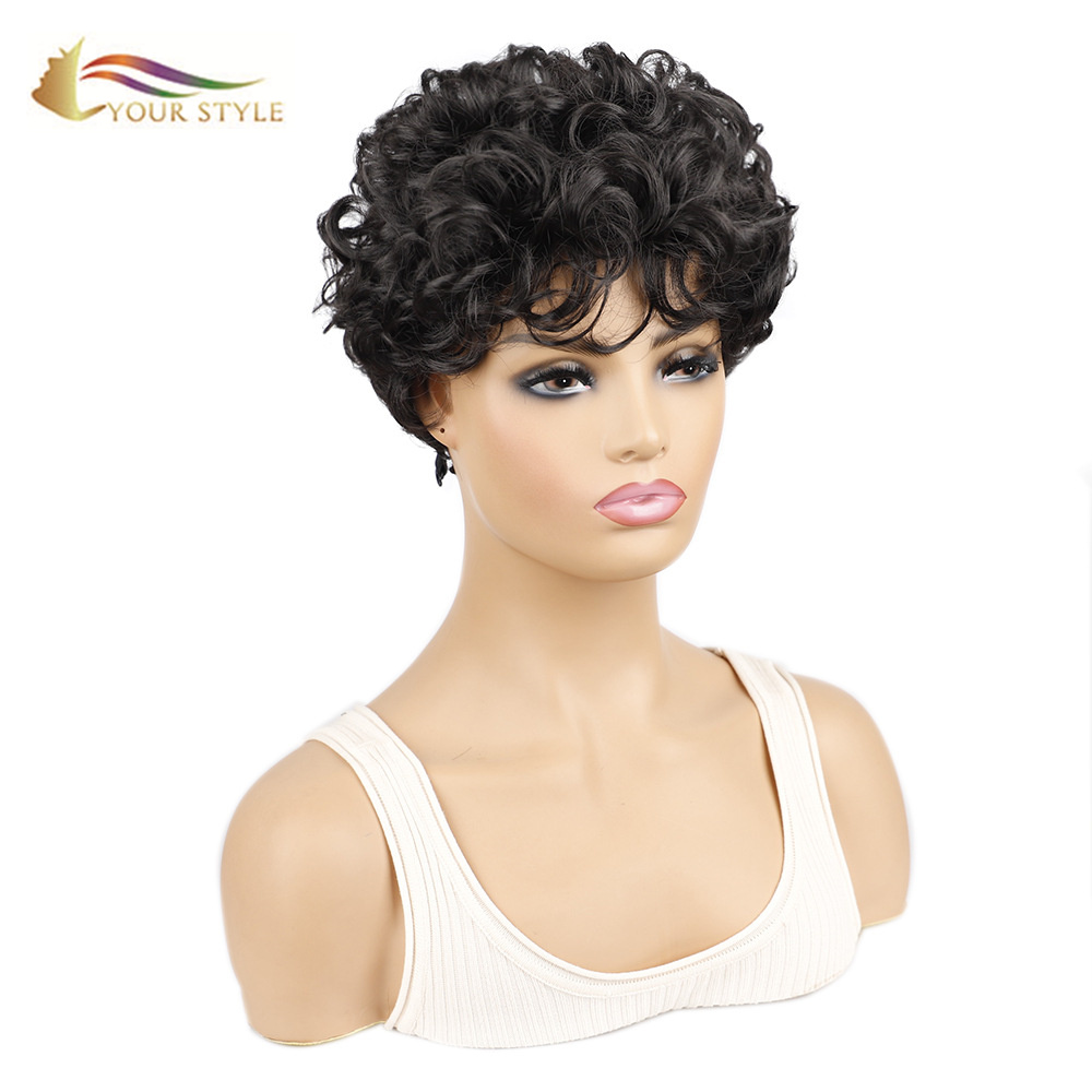 MOKHOA OA HAO , Wholesale Synthetic Short Wavy Wigs For Women Black Pixie Short Pixie Afro Wig Natural Cut Haircuts Ladies Wigs-STYLE HAO, synthetic wigs synthetic hair extension