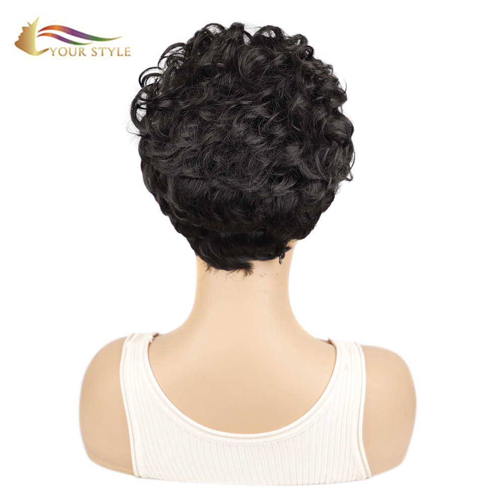 MATENDO ANU , Wholesale Synthetic Short Wavy Wigs For Black Women Short Pixie Afro Wig Natural Ometa Tsitsi Ladies Wigs-STYLE ANU, kupanga ma wigs opangira kukulitsa tsitsi