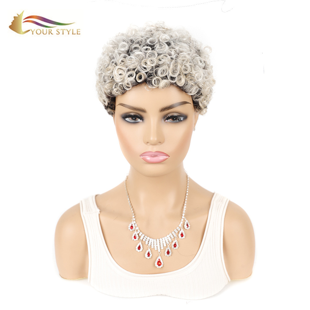 YOUR STYLE , Wholesale Synthetic Short Wigs For Women Afro Kinky Curly Hair Wig Short Pixie Wigs For African American-YOUR STYLE, synthetic wigs synthetic hair extension