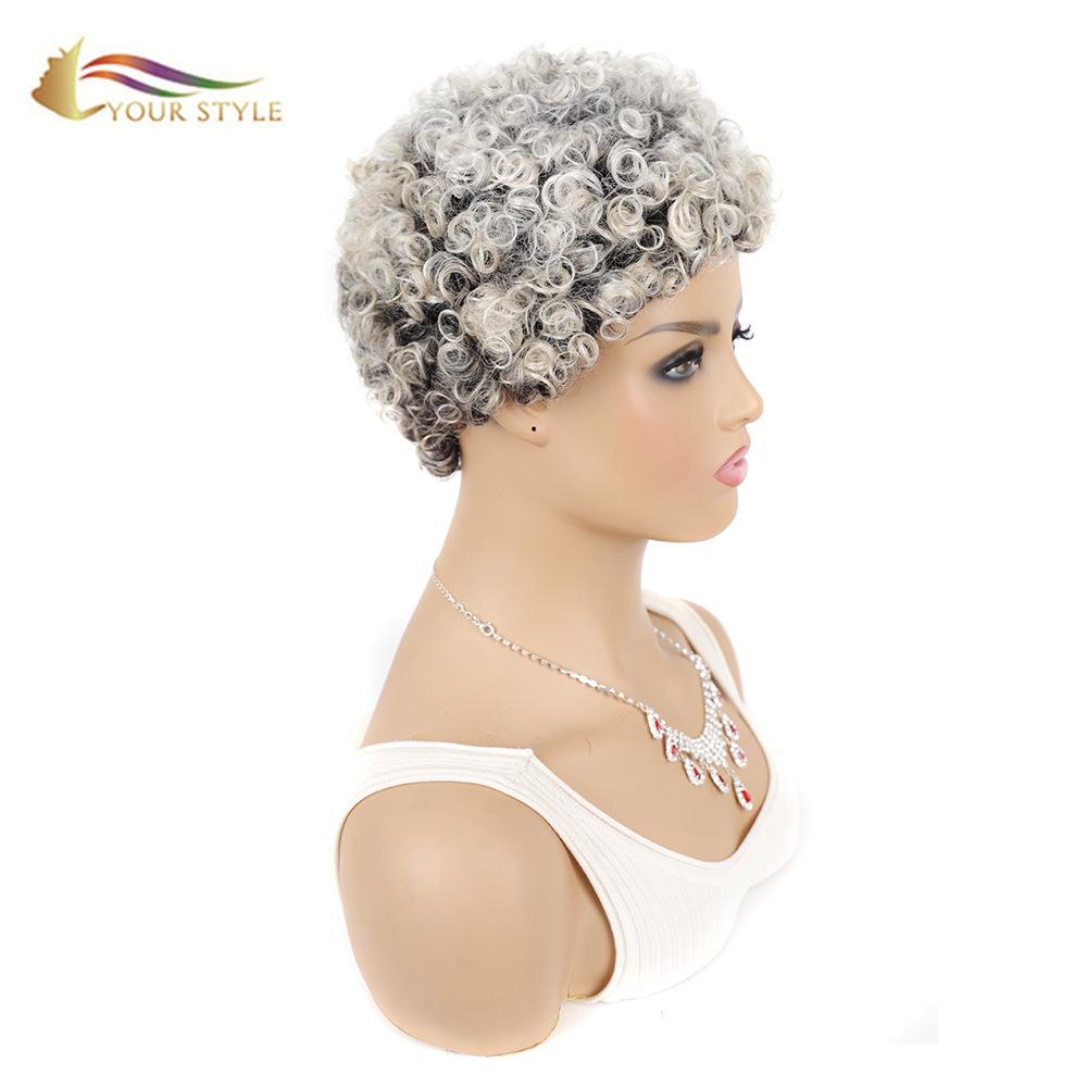 YOUR STYLE , Wholesale Synthetic Short Wigs For Women Afro Kinky Curly Hair Wig Short Pixie Wigs For African American-YOUR STYLE, synthetic wigs synthetic hair extension