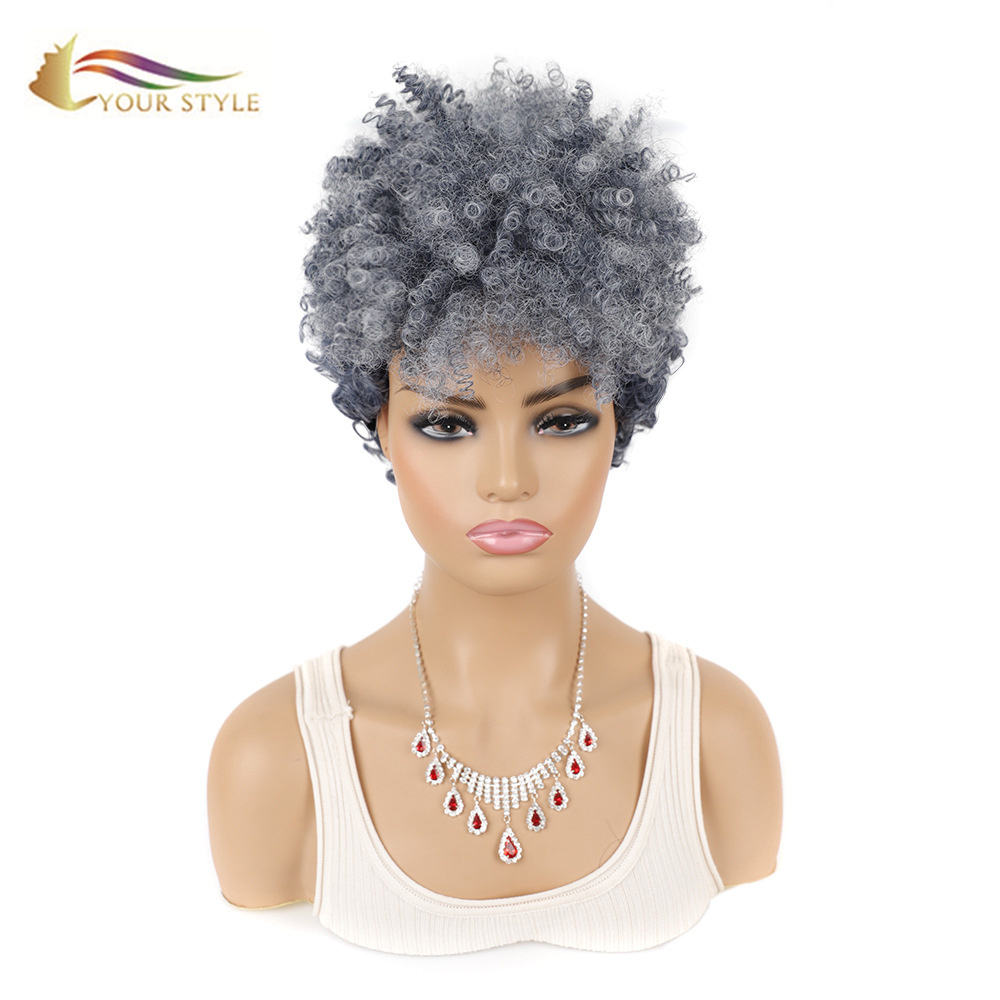 YOUR STYLE Wholesale Synthetic Short Wig Afro Kinky Curly Wig Short Haircuts For Gray Hair Natural Hair Cut Hiaructs Female Wigs For Short Hair-YOUR STYLE, synthetic wigs synthetic hair extension