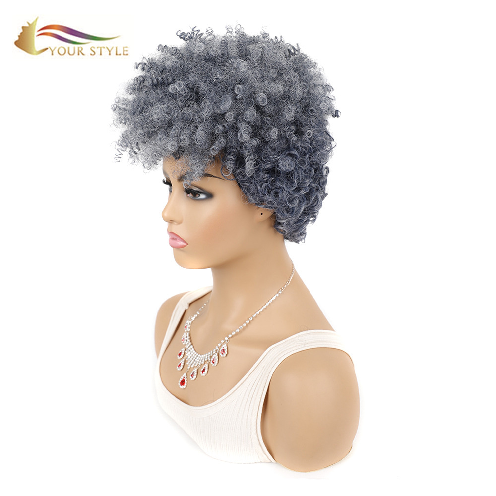 YOUR STYLE Wholesale Synthetic Short Wig Afro Kinky Curly Wig Short Haircuts For Gray Hair Natural Hair Cut Hiaructs Female Wigs For Short Hair-YOUR STYLE, synthetic wigs synthetic hair extension