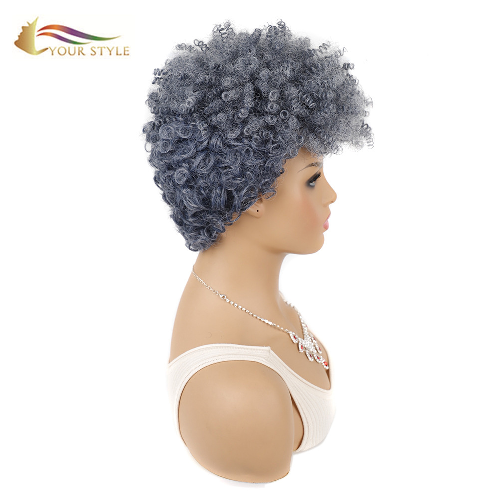 YOUR STYLE Wholesale Synthetic Short Wig Afro Kinky Curly Wig Short Haircuts For Gray Hair Natural Hair Cut Hiaructs Female Wigs For Short Hair-YOUR STYLE, synthetic wigs synthetic hair extension