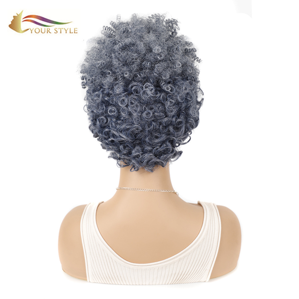 YOUR STYLE Wholesale Synthetic Short Wig Afro Kinky Curly Wig Short Haircuts For Gray Hair Natural Hair Cut Hiaructs Female Wigs For Short Hair-YOUR STYLE, synthetic wigs synthetic hair extension