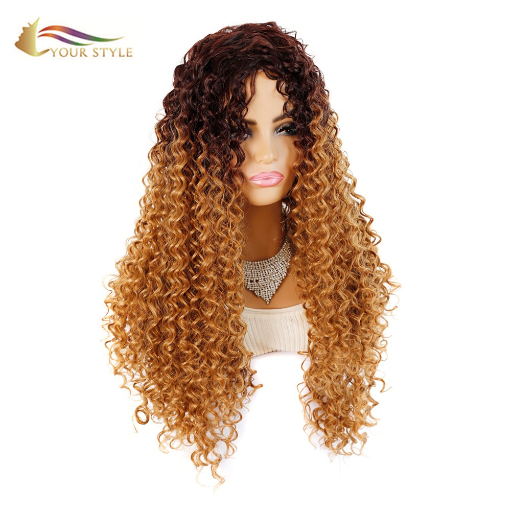 YOUR STYLE Synthetic Long Kinky Curly Wig Mixed Honey brownBrown Afro Wigs For African American Women Ladies Girls Female Afro Wig-YOUR STYLE, synthetic wigs synthetic hair extension