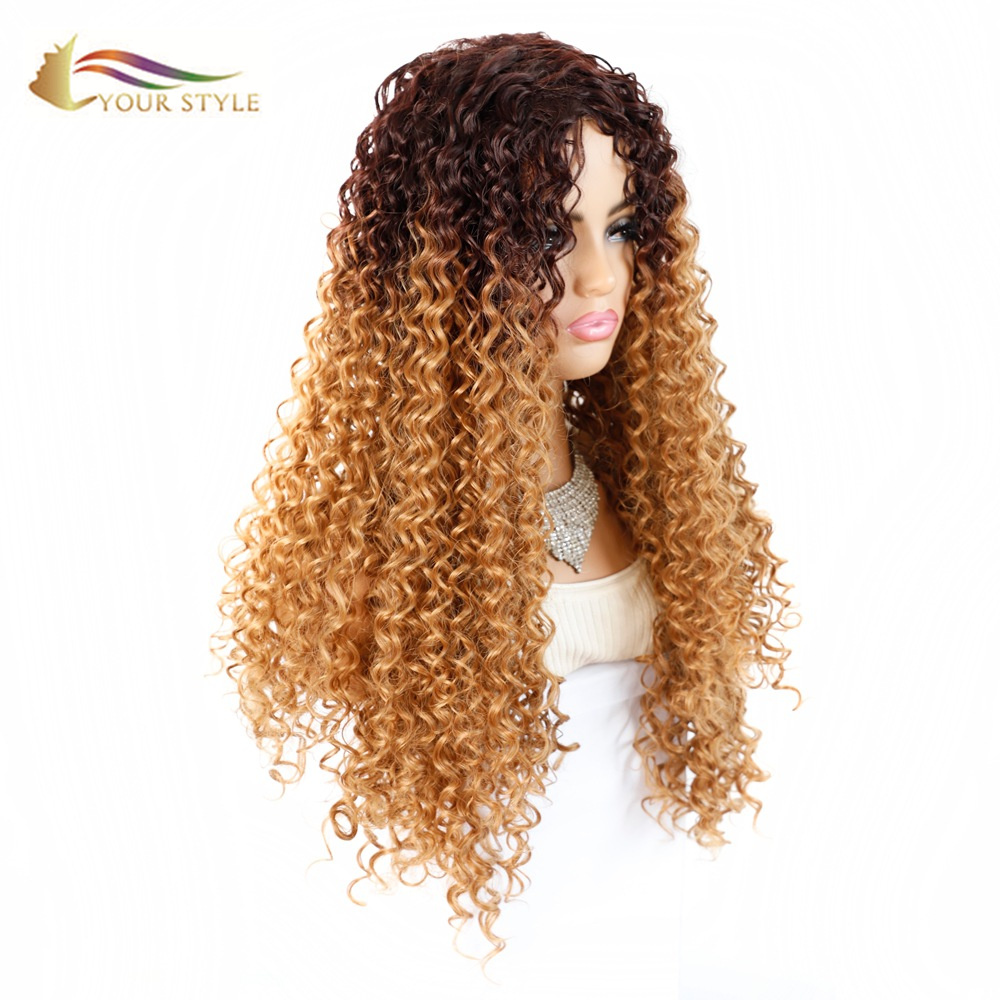 YOUR STYLE Synthetic Long Kinky Curly Wig Mixed Honey brownBrown Afro Wigs For African American Women Ladies Girls Female Afro Wig-YOUR STYLE, synthetic wigs synthetic hair extension