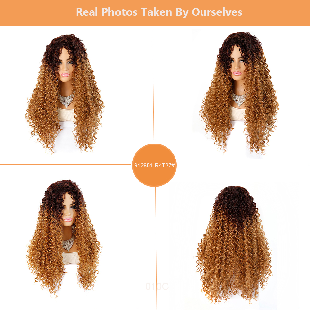 YOUR STYLE Synthetic Long Kinky Curly Wig Mixed Honey brownBrown Afro Wigs For African American Women Ladies Girls Female Afro Wig-YOUR STYLE, synthetic wigs synthetic hair extension