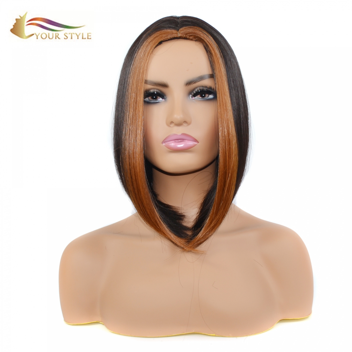 YOUR STYLE,  Synthetic Bob Wig With Middle Part Afro Wig Black Women Black Mixed Brown Female Afro Wig-YOUR STYLE, synthetic wigs synthetic hair extension