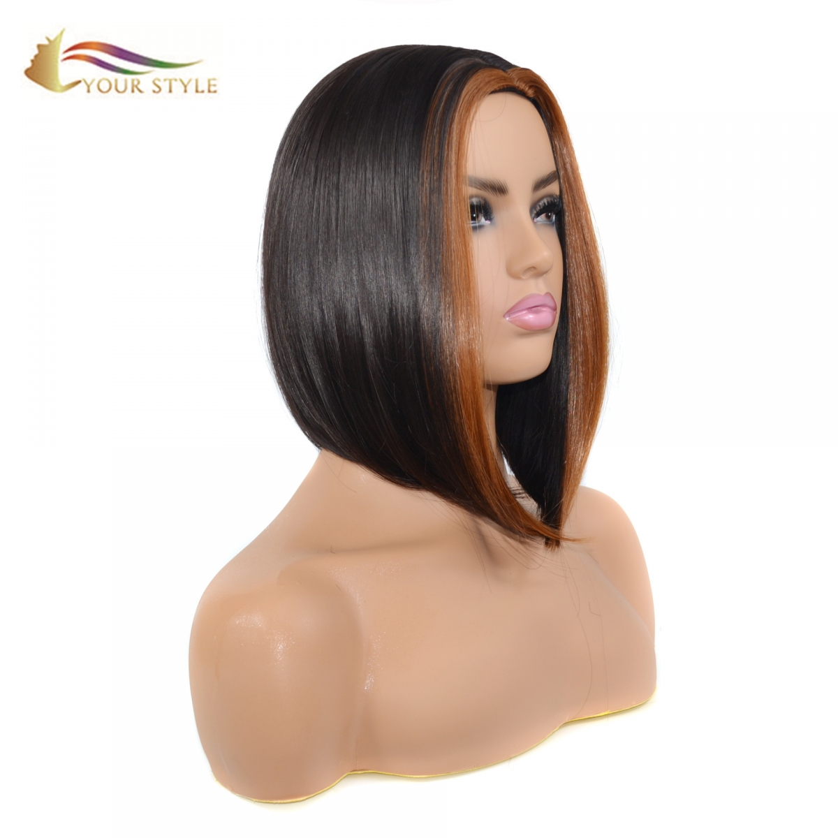 YOUR STYLE,  Synthetic Bob Wig With Middle Part Afro Wig Black Women Black Mixed Brown Female Afro Wig-YOUR STYLE, synthetic wigs synthetic hair extension