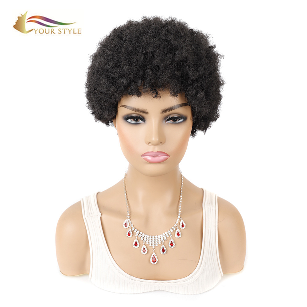 YOUR STYLE, Synthetic Short Kinky Curly Wig  Hairstyles Short Haircuts For Black Women  Afro Wigs For African American-YOUR STYLE, synthetic wigs synthetic hair extension