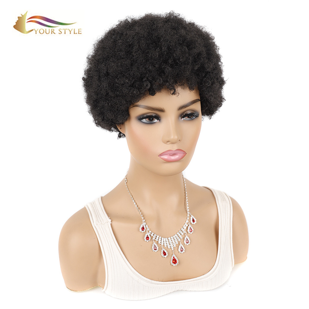 YOUR STYLE, Synthetic Short Kinky Curly Wig  Hairstyles Short Haircuts For Black Women  Afro Wigs For African American-YOUR STYLE, synthetic wigs synthetic hair extension