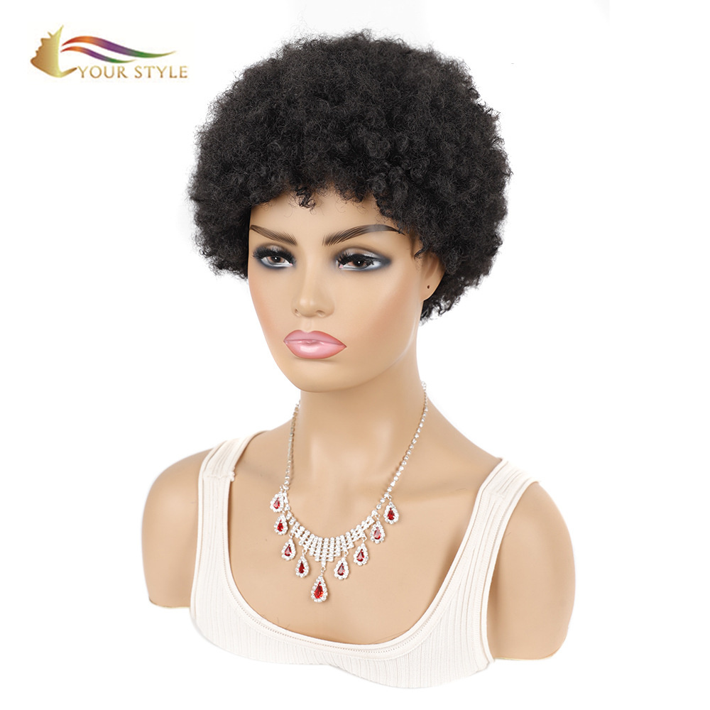 YOUR STYLE, Synthetic Short Kinky Curly Wig  Hairstyles Short Haircuts For Black Women  Afro Wigs For African American-YOUR STYLE, synthetic wigs synthetic hair extension