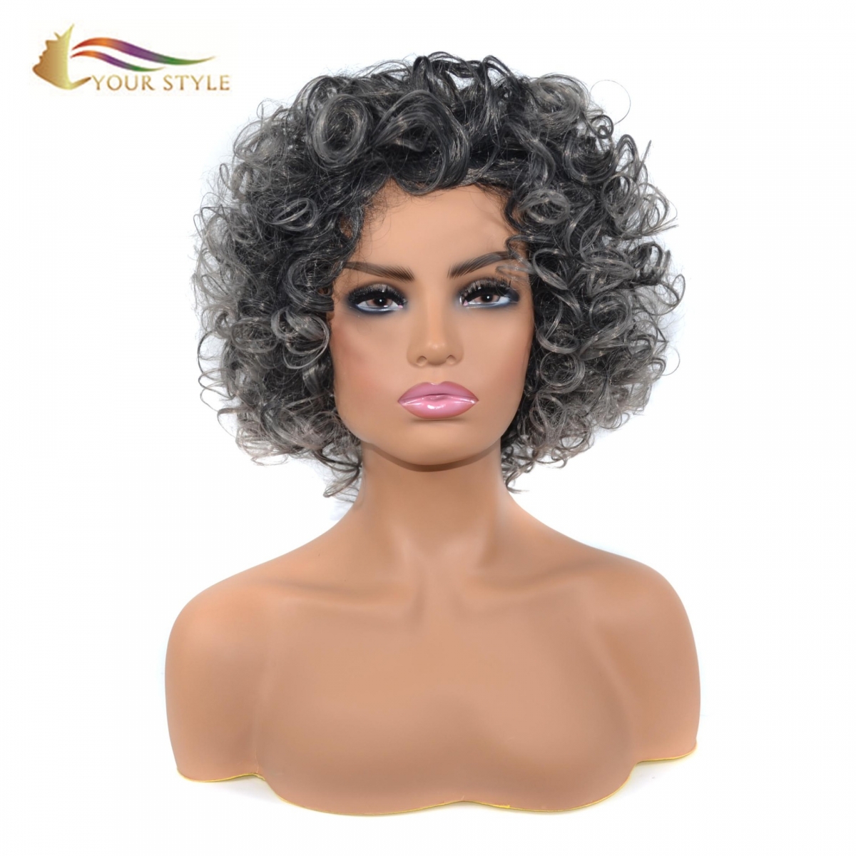 YOUR STYLE , Short Afro Kinky Curly Wigs African American Black Old Women-YOUR STYLE, synthetic wigs synthetic hair extension