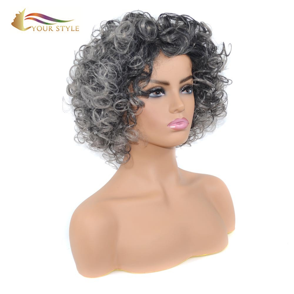 YOUR STYLE , Short Afro Kinky Curly Wigs African American Black Old Women-YOUR STYLE, synthetic wigs synthetic hair extension