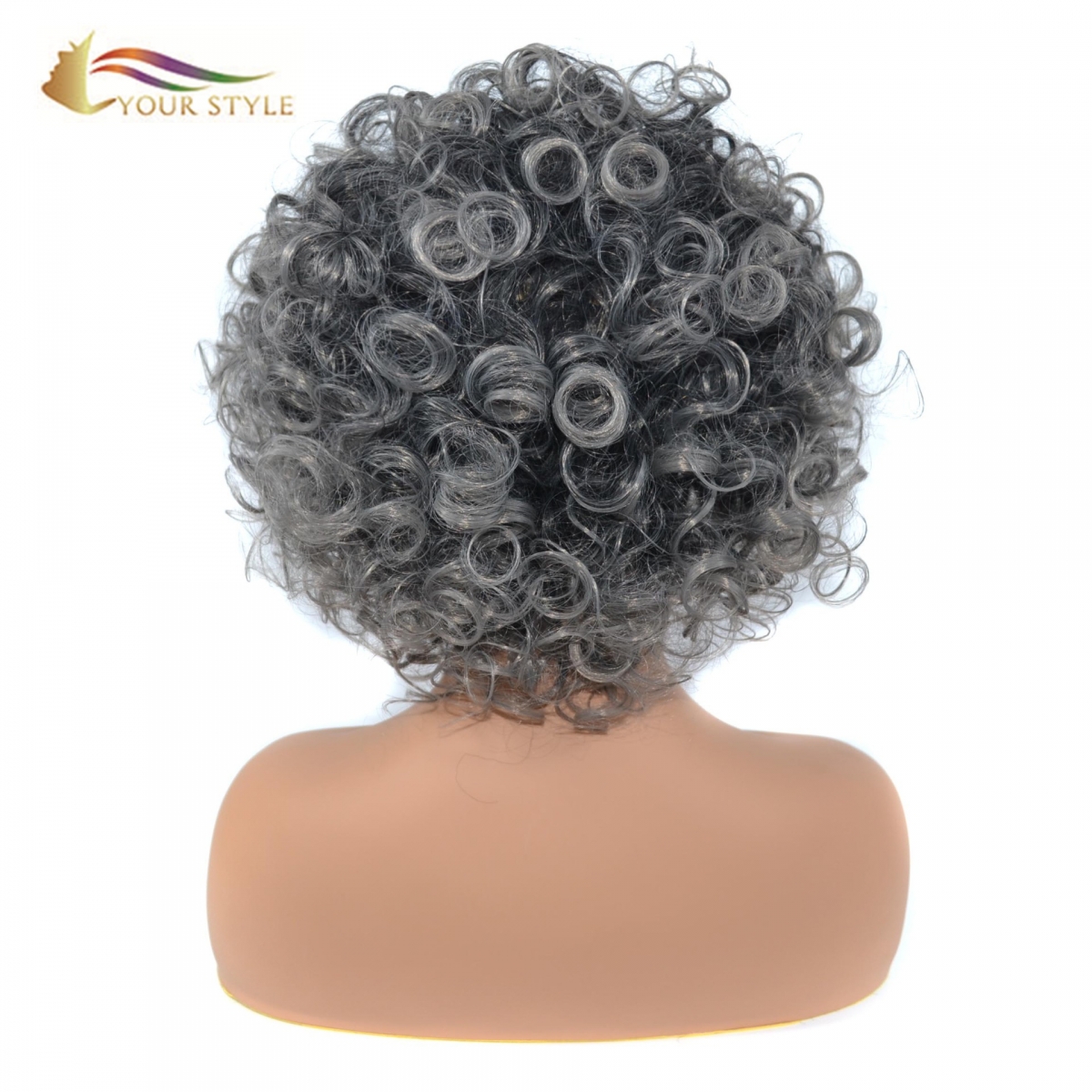 YOUR STYLE , Short Afro Kinky Curly Wigs African American Black Old Women-YOUR STYLE, synthetic wigs synthetic hair extension