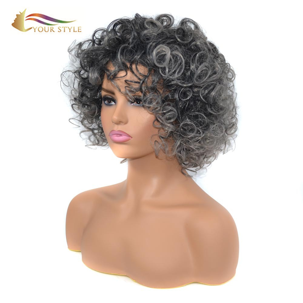 YOUR STYLE , Short Afro Kinky Curly Wigs African American Black Old Women-YOUR STYLE, synthetic wigs synthetic hair extension