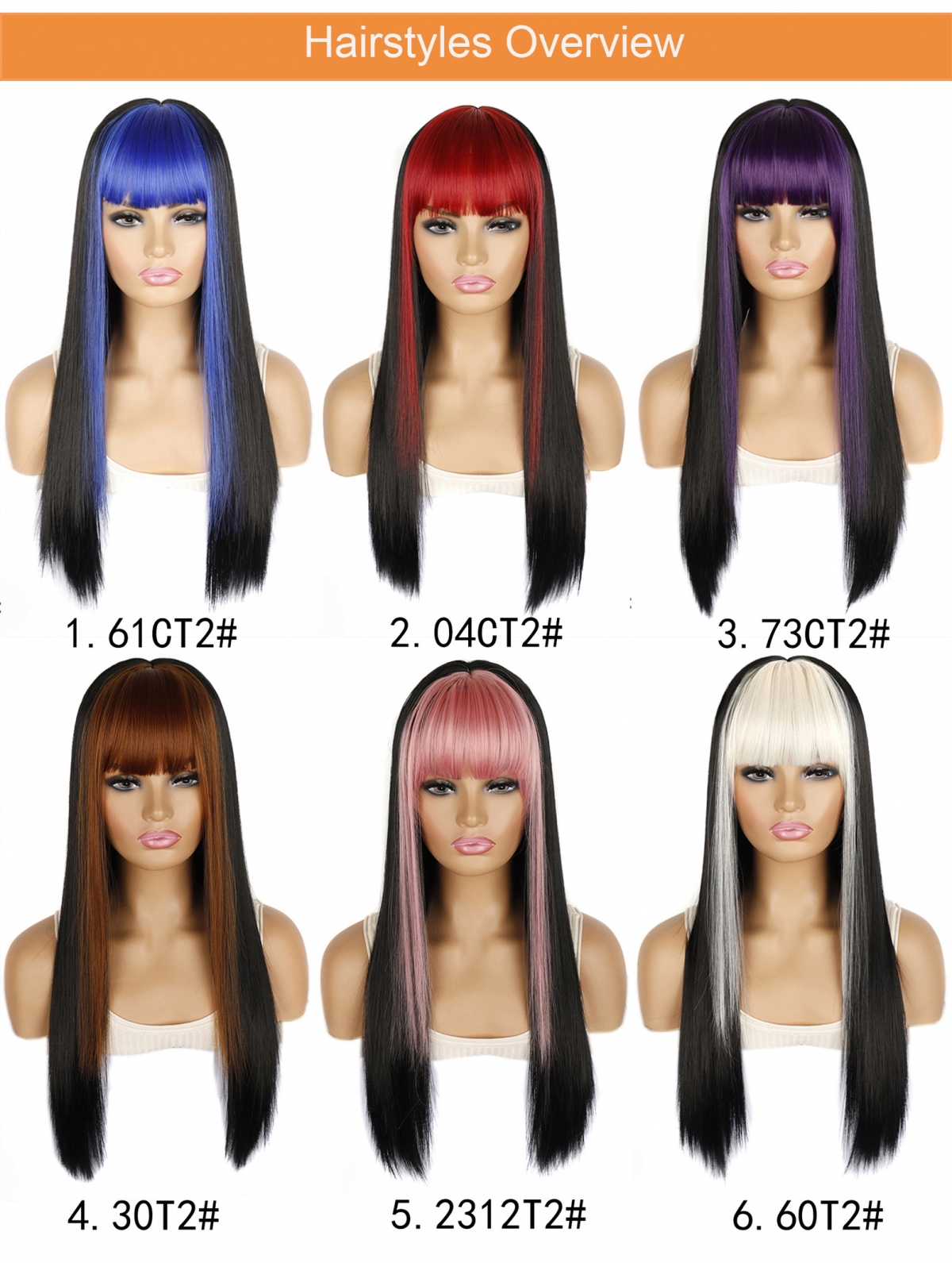 YOUR STYLE , Synthetic Long Straight Wigs With Bangs Women Girls Costume Cosplay Halloween Party Wigs-YOUR STYLE, synthetic wigs synthetic hair extension