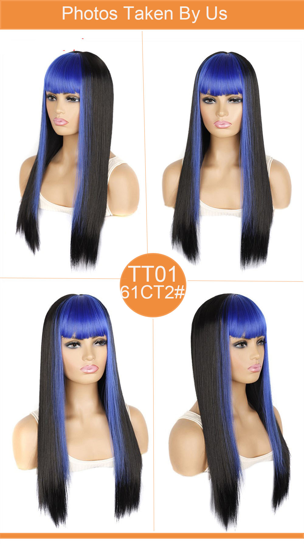 YOUR STYLE , Synthetic Long Straight Wigs With Bangs Women Girls Costume Cosplay Halloween Party Wigs-YOUR STYLE, synthetic wigs synthetic hair extension