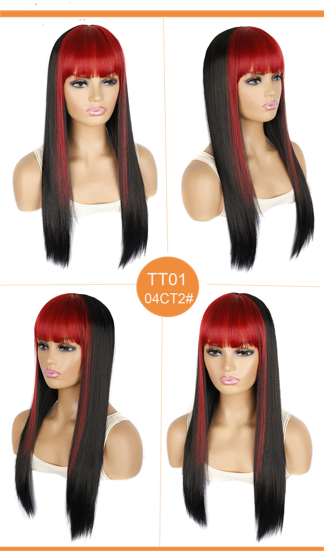 YOUR STYLE , Synthetic Long Straight Wigs With Bangs Women Girls Costume Cosplay Halloween Party Wigs-YOUR STYLE, synthetic wigs synthetic hair extension