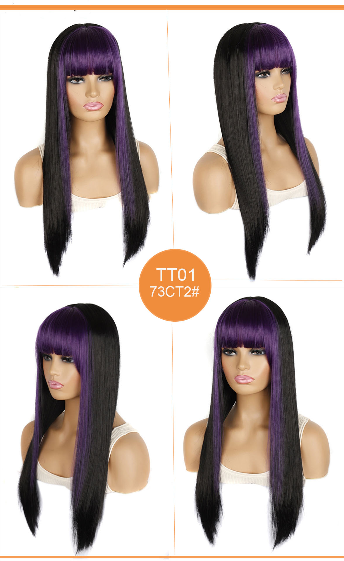 YOUR STYLE , Synthetic Long Straight Wigs With Bangs Women Girls Costume Cosplay Halloween Party Wigs-YOUR STYLE, synthetic wigs synthetic hair extension