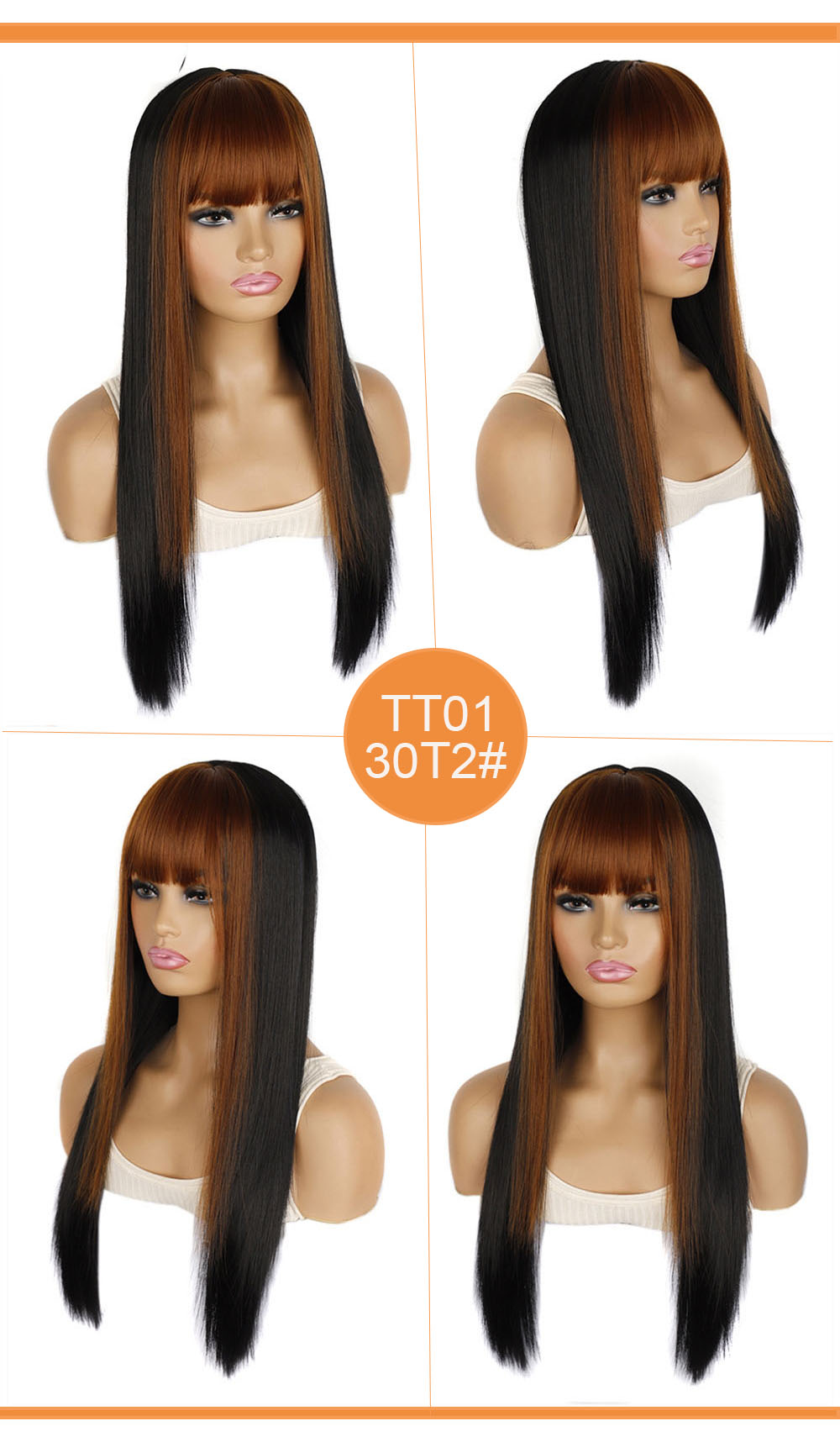 YOUR STYLE , Synthetic Long Straight Wigs With Bangs Women Girls Costume Cosplay Halloween Party Wigs-YOUR STYLE, synthetic wigs synthetic hair extension