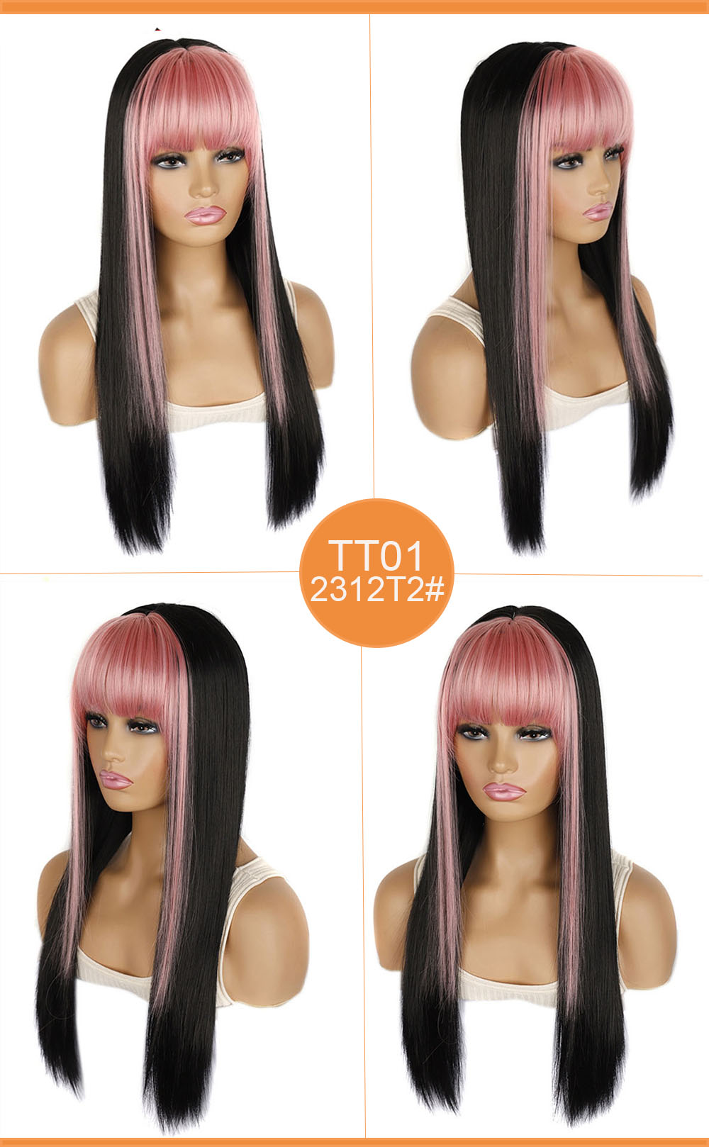 YOUR STYLE , Synthetic Long Straight Wigs With Bangs Women Girls Costume Cosplay Halloween Party Wigs-YOUR STYLE, synthetic wigs synthetic hair extension