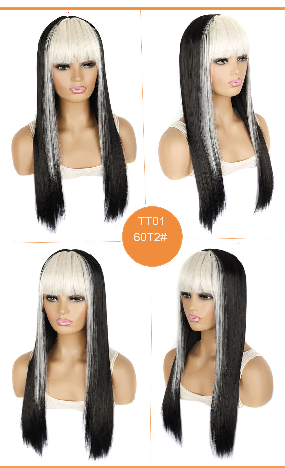 YOUR STYLE , Synthetic Long Straight Wigs With Bangs Women Girls Costume Cosplay Halloween Party Wigs-YOUR STYLE, synthetic wigs synthetic hair extension