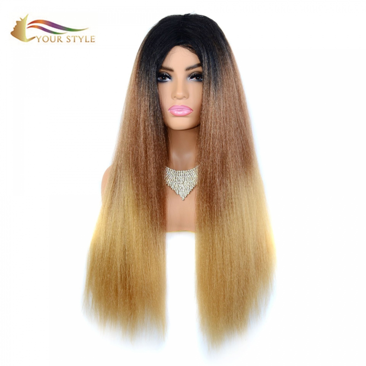 YOUR STYLE , Synthetic 28″ Long Wig For Women Middle Part Long Straight Hair Wig Ombre Ginger Brown Black Female Wig-YOUR STYLE, synthetic wigs synthetic hair extension