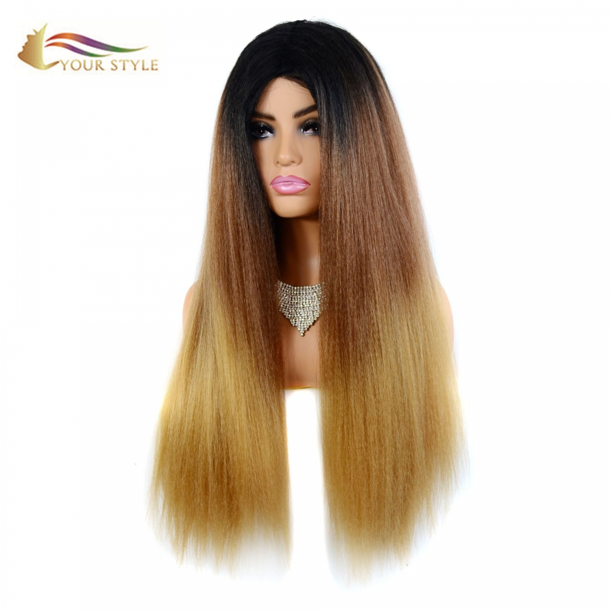 YOUR STYLE , Synthetic 28″ Long Wig For Women Middle Part Long Straight Hair Wig Ombre Ginger Brown Black Female Wig-YOUR STYLE, synthetic wigs synthetic hair extension