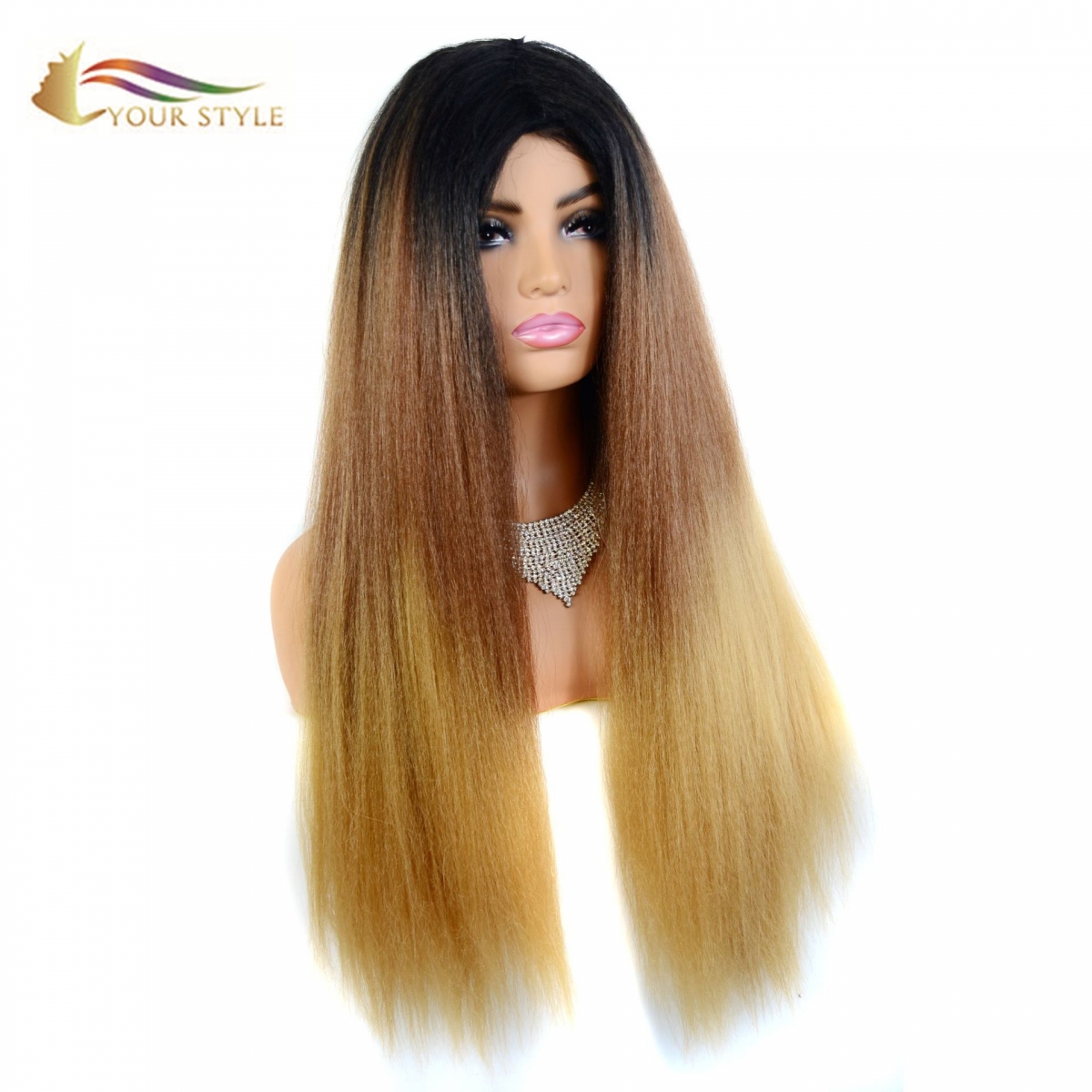 YOUR STYLE , Synthetic 28″ Long Wig For Women Middle Part Long Straight Hair Wig Ombre Ginger Brown Black Female Wig-YOUR STYLE, synthetic wigs synthetic hair extension