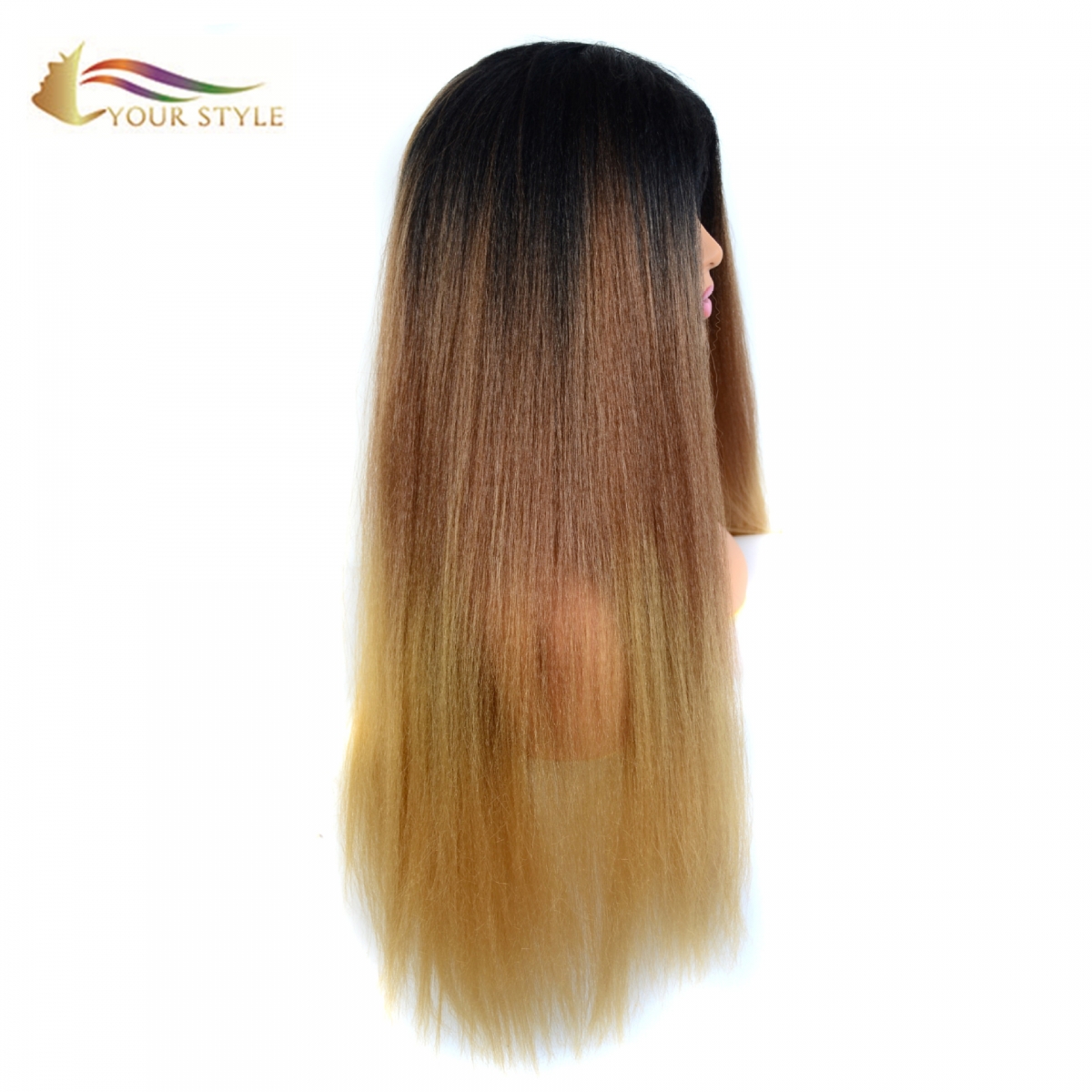 YOUR STYLE , Synthetic 28″ Long Wig For Women Middle Part Long Straight Hair Wig Ombre Ginger Brown Black Female Wig-YOUR STYLE, synthetic wigs synthetic hair extension