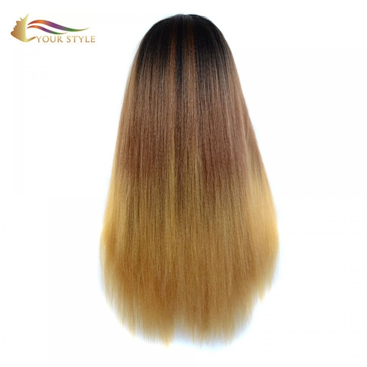 YOUR STYLE , Synthetic 28″ Long Wig For Women Middle Part Long Straight Hair Wig Ombre Ginger Brown Black Female Wig-YOUR STYLE, synthetic wigs synthetic hair extension