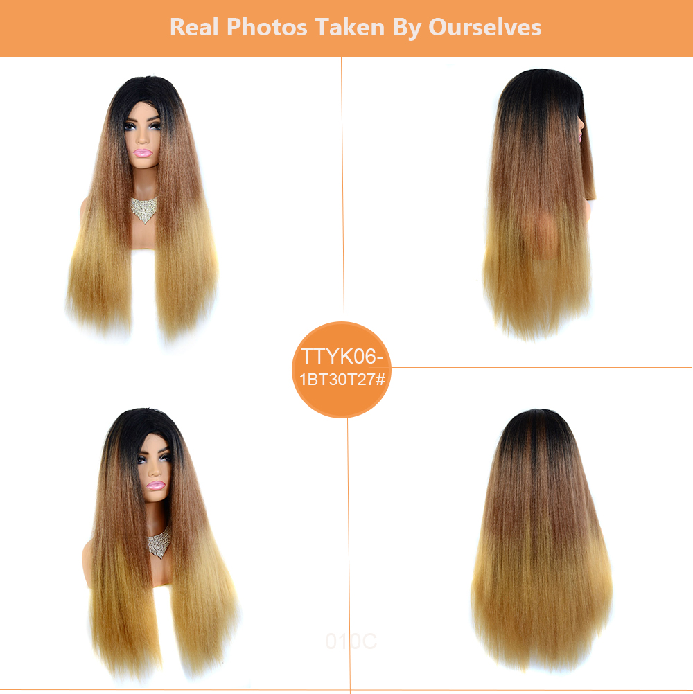 YOUR STYLE , Synthetic 28″ Long Wig For Women Middle Part Long Straight Hair Wig Ombre Ginger Brown Black Female Wig-YOUR STYLE, synthetic wigs synthetic hair extension