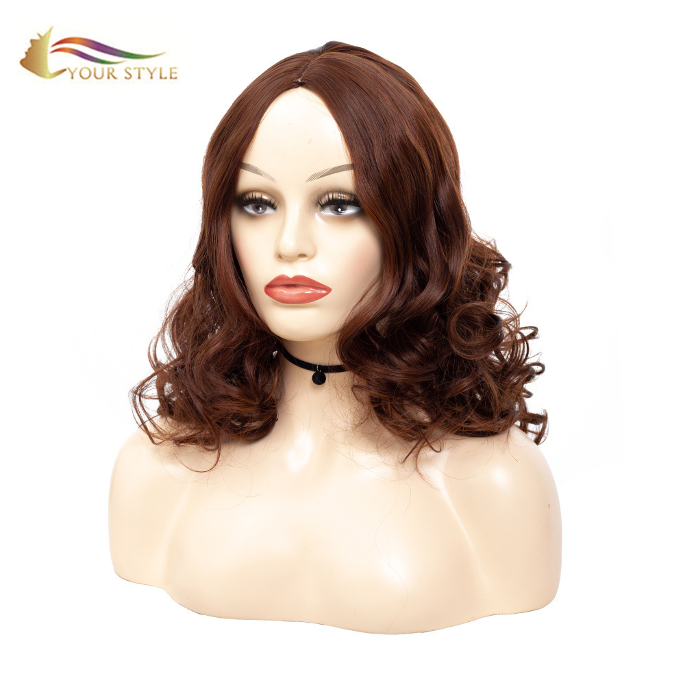 YOUR STYLE , Wig Wholesaler Synthetic Medium Wavy Wig Brown Women-YOUR STYLE, synthetic wigs synthetic hair extension