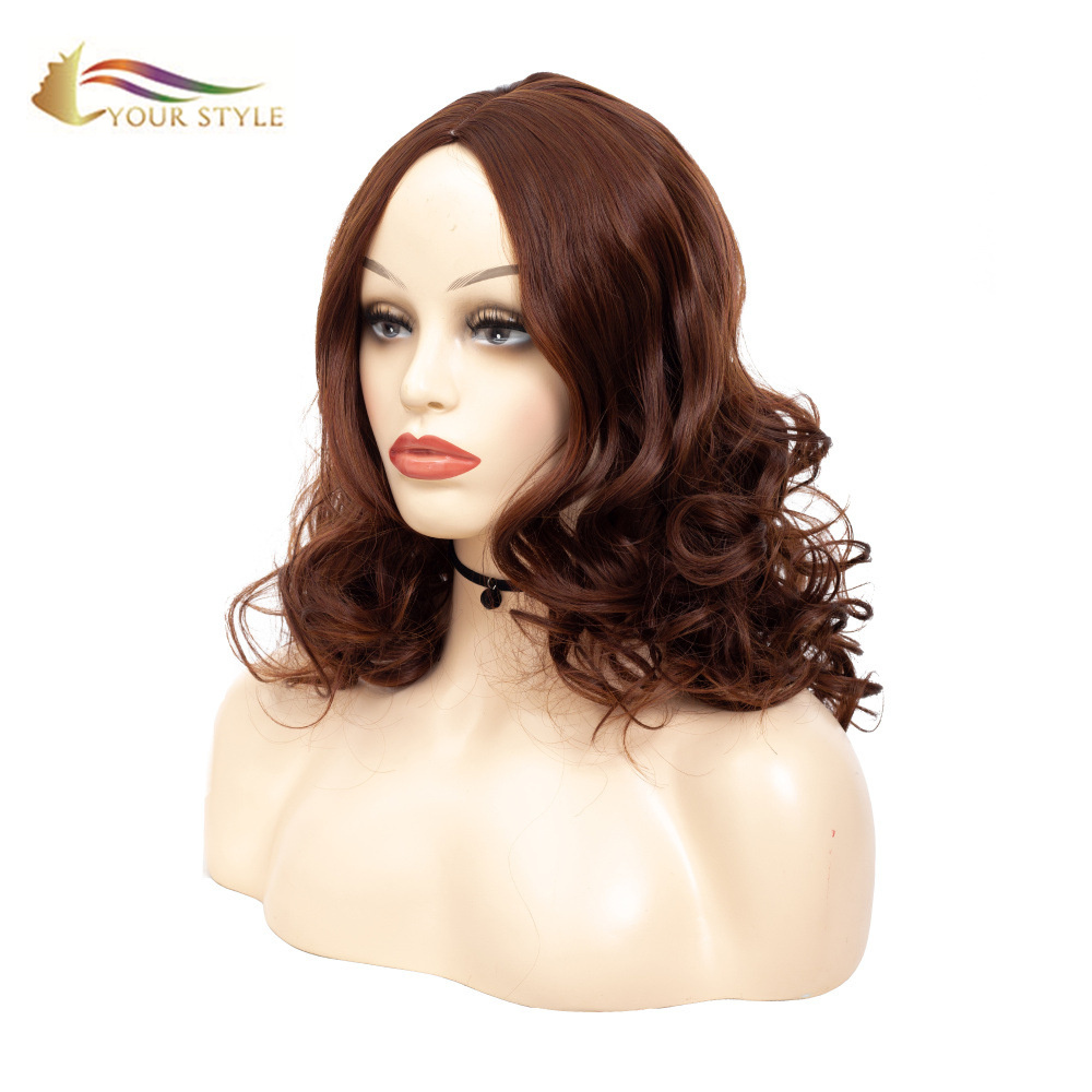 YOUR STYLE , Wig Wholesaler Synthetic Medium Wavy Wig Brown Women-YOUR STYLE, synthetic wigs synthetic hair extension