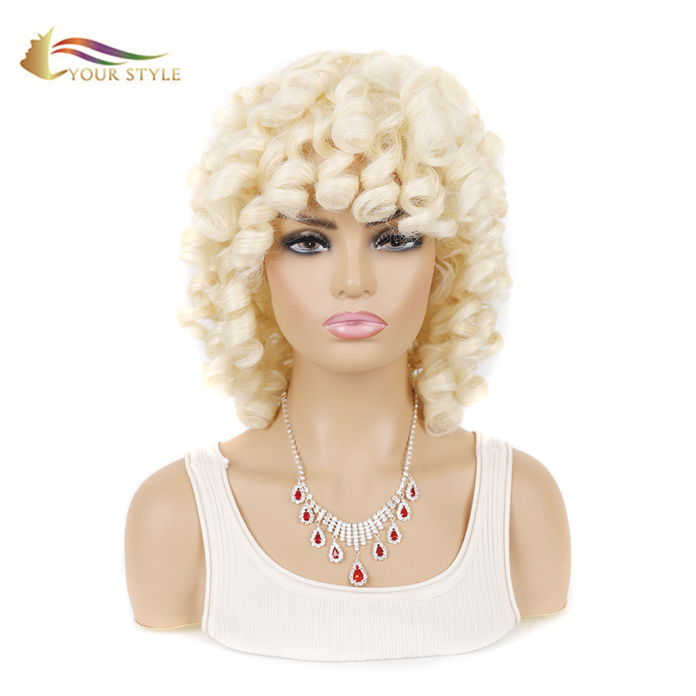 TUA STYLE, Wig Wholesaler Medium Big Wave Wig Blonde Afro Feminis-TUUS STYLE, Saccharum synthetica capillorum extensio synthetica