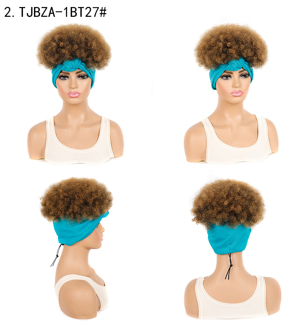 YOUR STYLE , Short Curly Wig Headband Wig Afro Kinky Curly Wig Head Wrap Wig Turban Wrap Wig-YOUR STYLE, synthetic wigs synthetic hair extension