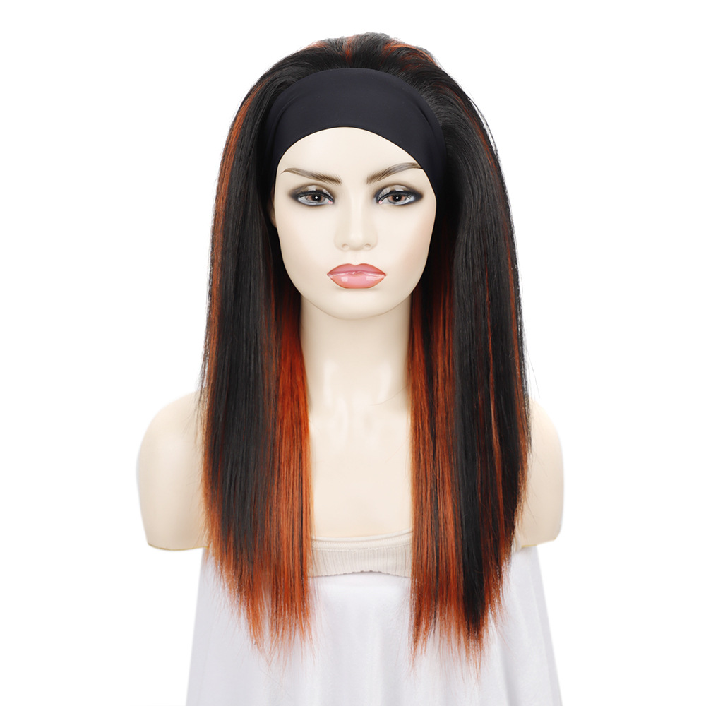 YOUR STYLE , Headband Wigs Synthetic Long Straight Wigs Women Mixed Black Orange Color-YOUR STYLE, synthetic wigs synthetic hair extension