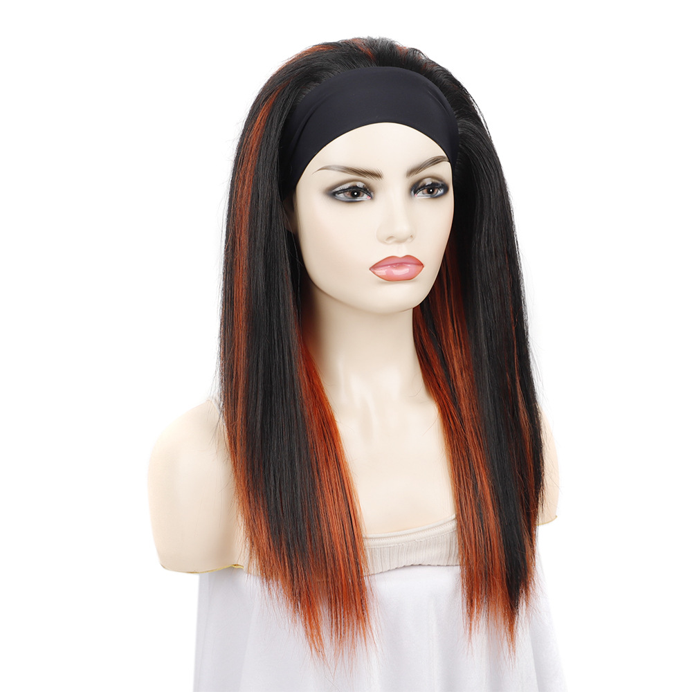 YOUR STYLE , Headband Wigs Synthetic Long Straight Wigs Women Mixed Black Orange Color-YOUR STYLE, synthetic wigs synthetic hair extension