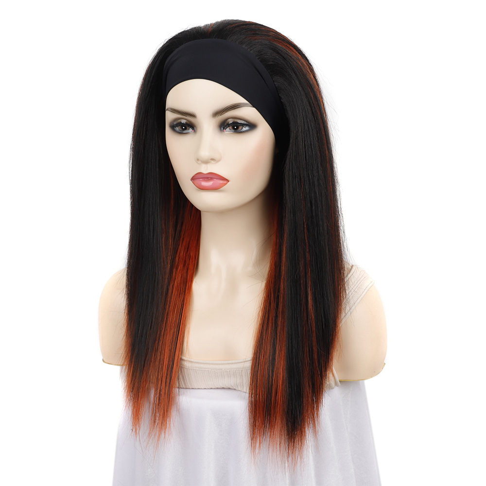 YOUR STYLE , Headband Wigs Synthetic Long Straight Wigs Women Mixed Black Orange Color-YOUR STYLE, synthetic wigs synthetic hair extension