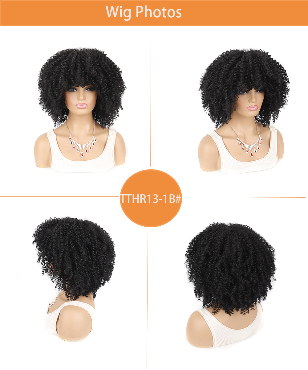 YOUR STYLE , Kinky Curly Wigs With Bangs Synthetic Afro Wigs Short Curly Wigs-YOUR STYLE, synthetic wigs synthetic hair extension