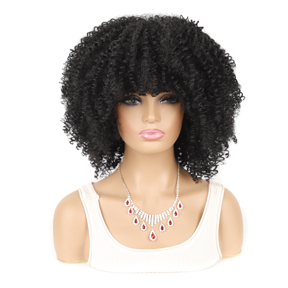 YOUR STYLE , Kinky Curly Wigs With Bangs Synthetic Afro Wigs Short Curly Wigs-YOUR STYLE, synthetic wigs synthetic hair extension