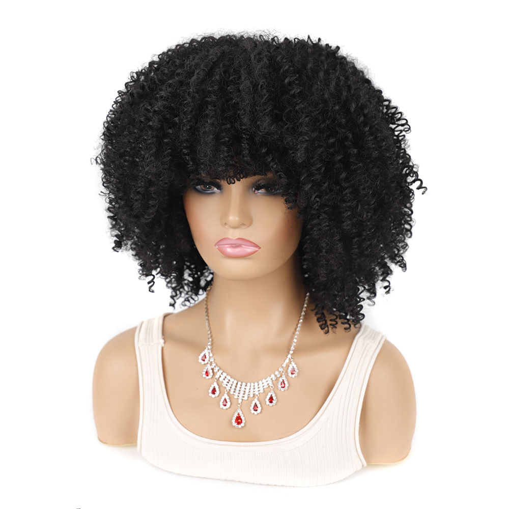 YOUR STYLE , Kinky Curly Wigs With Bangs Synthetic Afro Wigs Short Curly Wigs-YOUR STYLE, synthetic wigs synthetic hair extension