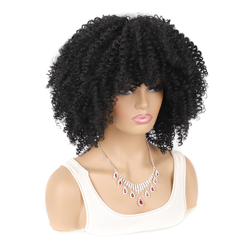 YOUR STYLE , Kinky Curly Wigs With Bangs Synthetic Afro Wigs Short Curly Wigs-YOUR STYLE, synthetic wigs synthetic hair extension