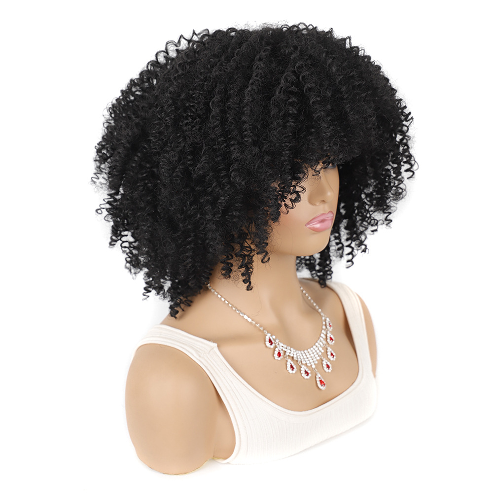 YOUR STYLE , Kinky Curly Wigs With Bangs Synthetic Afro Wigs Short Curly Wigs-YOUR STYLE, synthetic wigs synthetic hair extension