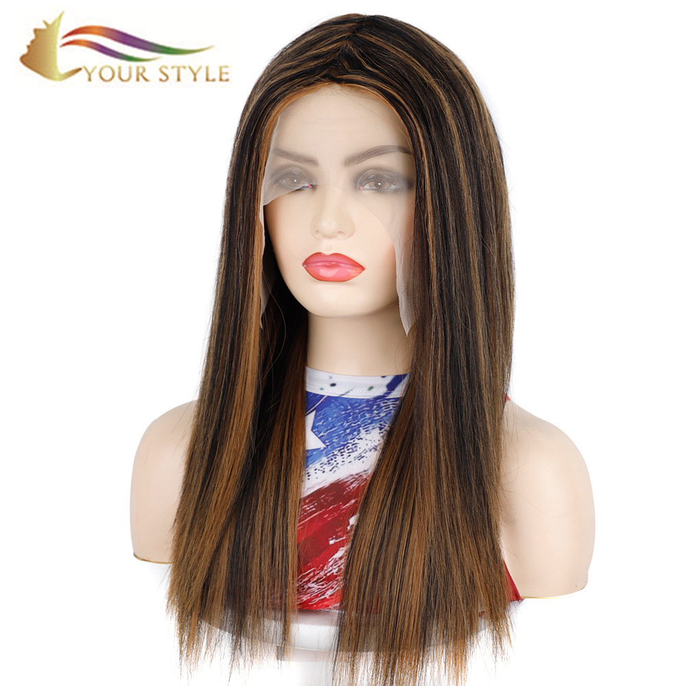 YOUR STYLE , Lace Front Wig Synthetic Wigs For Women Long Lace Wig Brown Highlight Color-YOUR STYLE, synthetic wigs synthetic hair extension