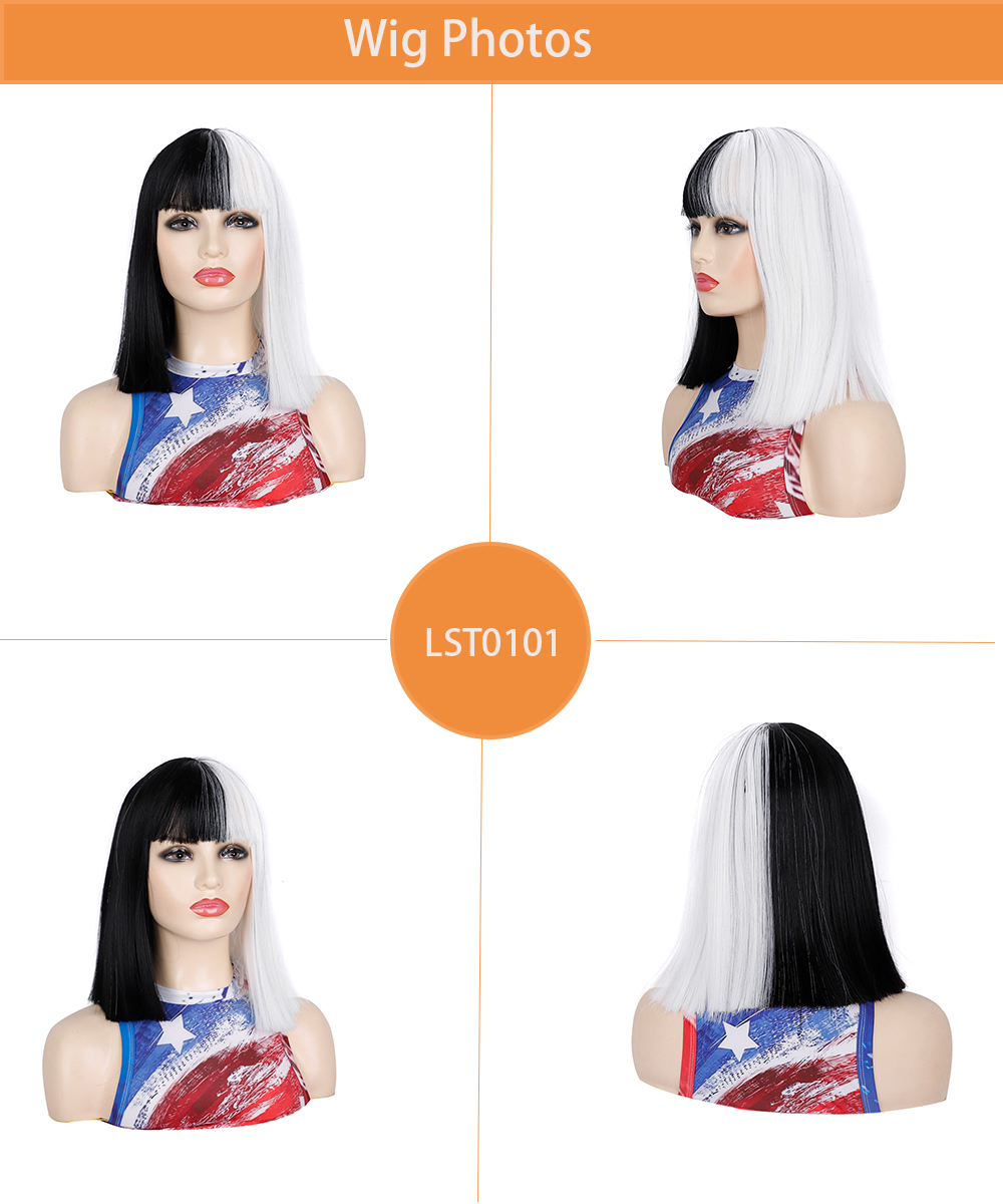 YOUR STYLE ,Straight Wig With Bangs Synthetic Medium Wig Black White Color Women Wigs-YOUR STYLE, synthetic wigs synthetic hair extension