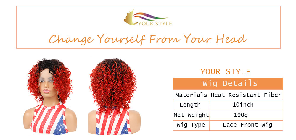 YOUR STYLE , Pitsi Edessä Peruukit Synteettiset Afro Kinky Kiharat Peruukit Ombre Musta Punainen Lyhyet Peruukit Mustille Naisille - YOUR STYLE, synteettiset peruukit synteettiset hiustenpidennykset