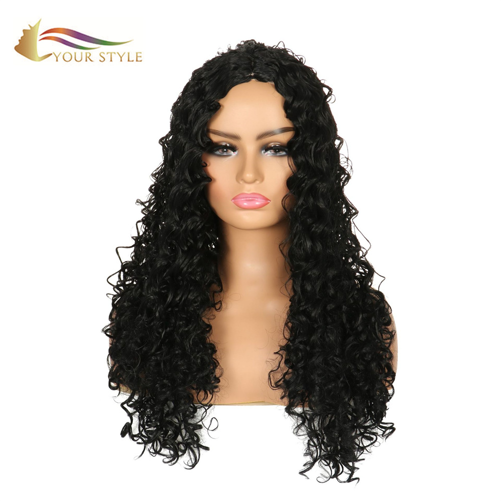 GAYA ANDA Panjang Hitam Keriting Wig Wig Sintetis untuk Wanita Kulit Hitam Afro Wig Wanita-GAYA ANDA, wig sintetis, ekstensi rambut sintetis