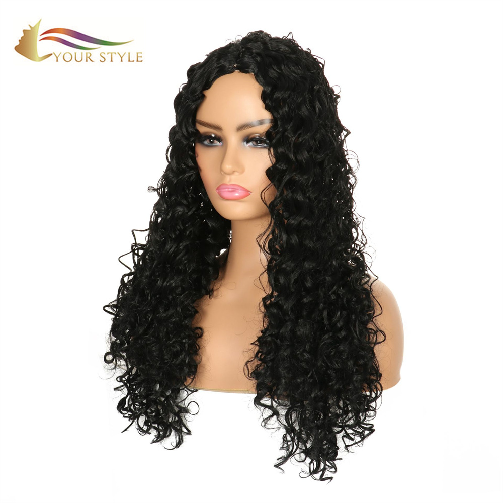 GAYA ANDA Panjang Hitam Keriting Wig Wig Sintetis untuk Wanita Kulit Hitam Afro Wig Wanita-GAYA ANDA, wig sintetis, ekstensi rambut sintetis